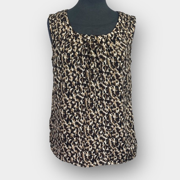 Talbots Women's Sleeveless Blouse Top Animal Print Brown Black White Size Small - Picture 1 of 7